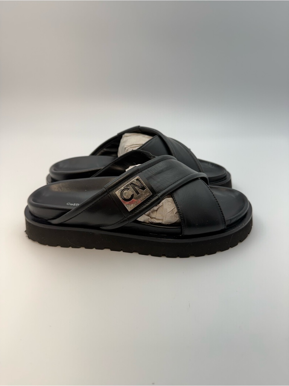 Costume National Women’s Crossover Padded Leather Slide Sandals EU 40.5 US 10.5